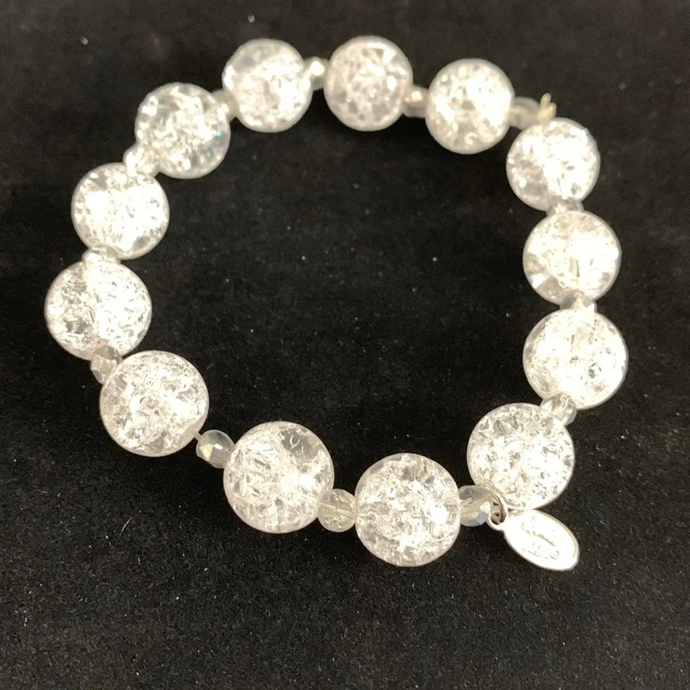 Cookie Lee Silver Tone Sparkly Glass Beaded‎ stretch Bracelet